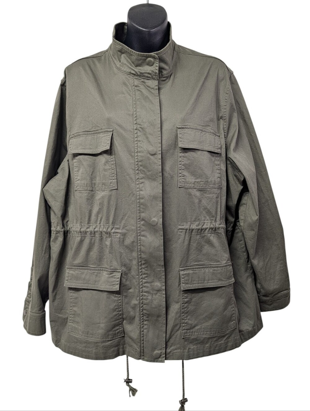 AVA & VIV Women's Green Utility Jacket Size 1X Plus Zip Snap Pockets Mid-Length